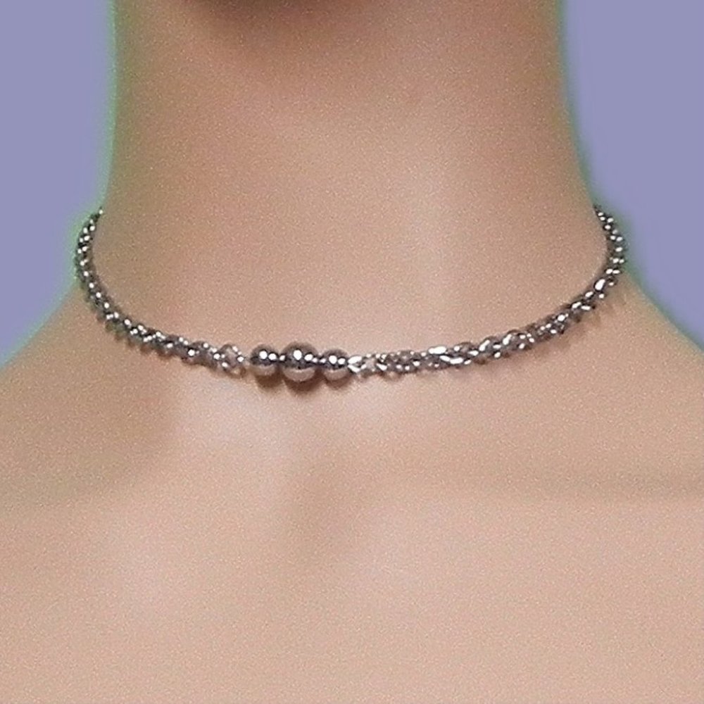 Vintage Silver Colored Metal Bead & Chain Fashion Necklace/ Choker 14"